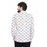 Multicolor cotton blended printed full sleeve shortkurta for men with mandarin neck, button closure